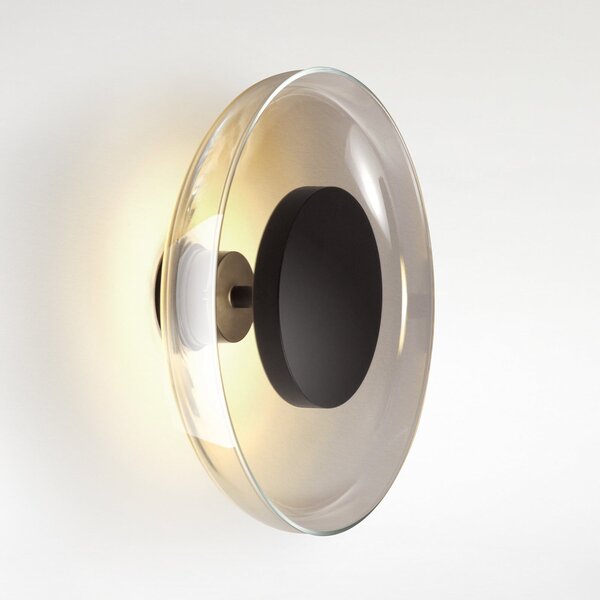 MARSET Aura LED стенна лампа, Ø 25 cm, димно сива, Затъмняване, Сив, Дневна/трапезария, Стъкло, Дизайн