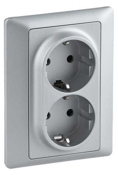 Legrand 755704 Двоен контакт Valena Life с рамка 2X2P+E Schuko 16A, авт. клеми, алуминий, - 755704