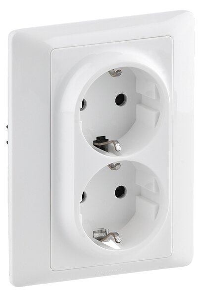 Legrand 755702 Двоен контакт Valena Life с рамка 2X2P+E Schuko 16A, авт. клеми, бял, - 755702