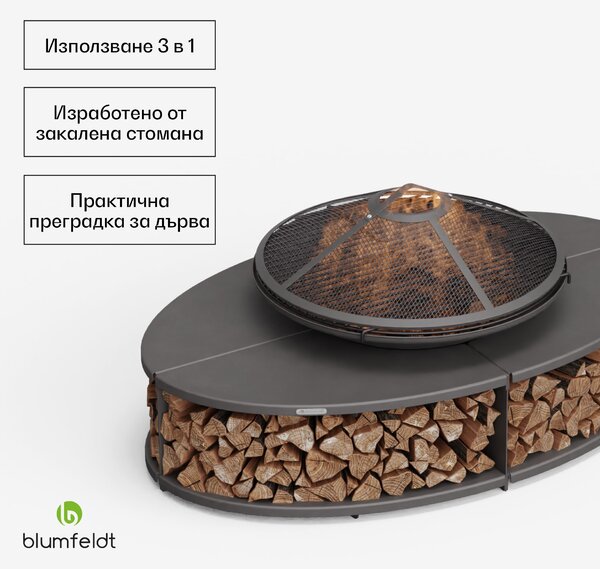 Blumfeldt Firebowl Ebeko 3 в 1, може да се използва като скара или маса, скара за печене + предпазител от искри