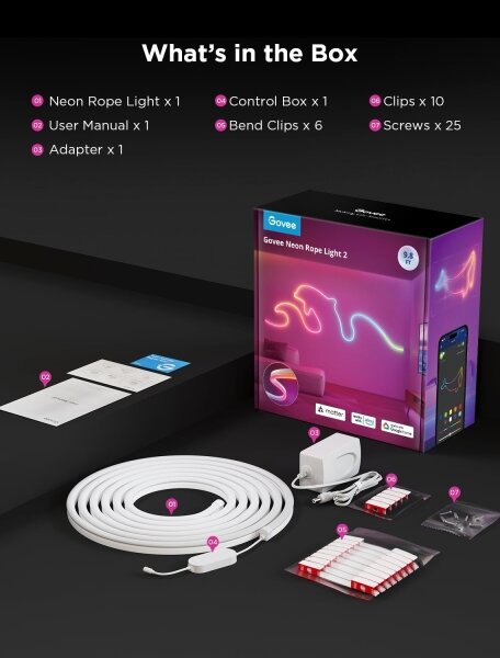 Govee - Neon 2 MATTER гъвкава LED лента 3m RGBIC Wi-Fi