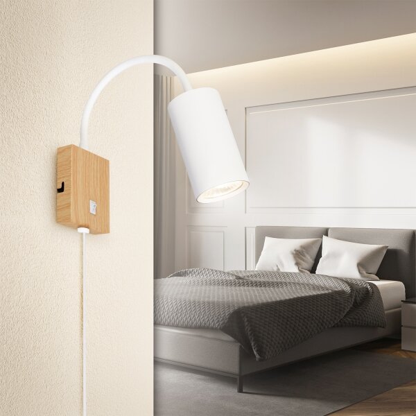 Brilagi - Гъвкава стенна лампа SELE 1xGU10/30W/230V бяла/дъбов декор