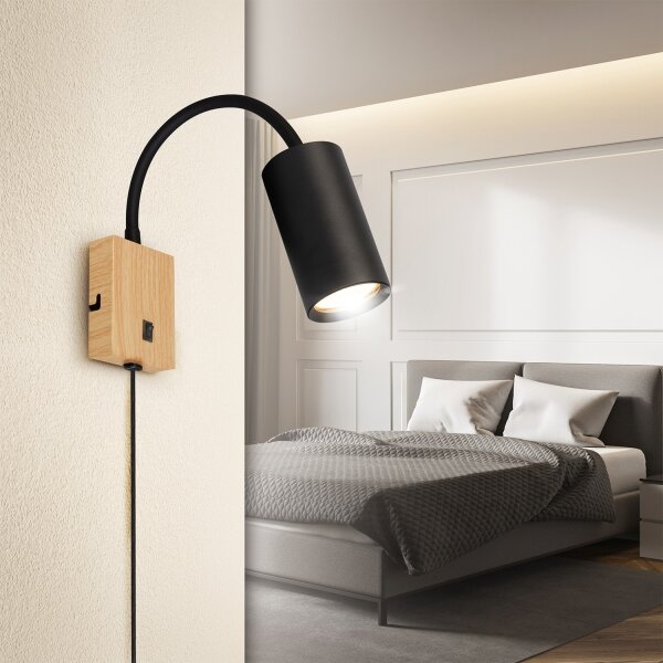 Brilagi - Гъвкава стенна лампа SELE 1xGU10/30W/230V черна/дъбов декор