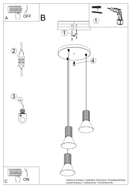 Sollux SL.1871 - Подвесен полилей ESTRIA 3xE14/10W/230V Ø 30 cm кремав