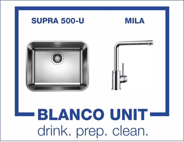 BLANCO SUPRA 500-U и смесител BLANCO MILA хром Промо пакет мивка със смесител Подплотов монтаж