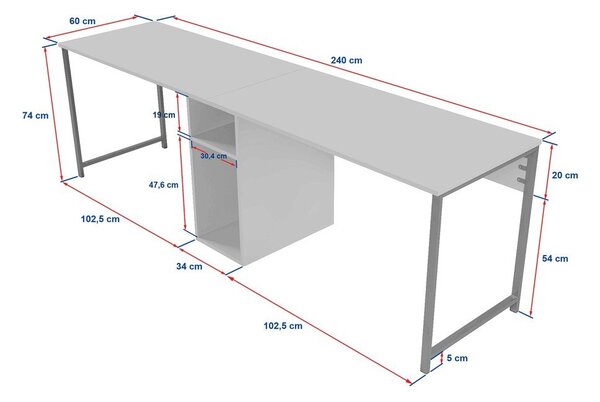 Матова работна маса 60x240 cm Twin – Kalune Design
