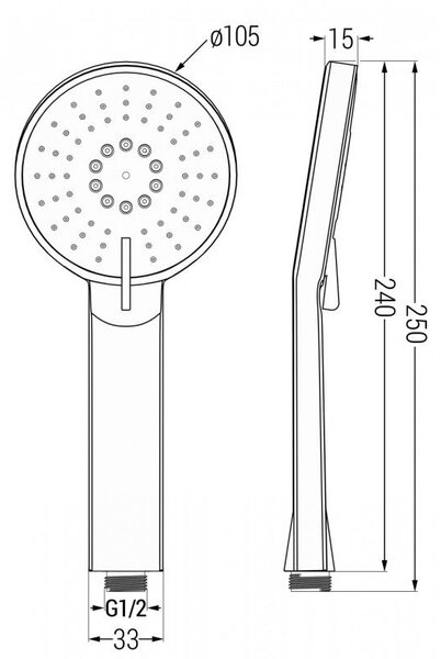 Mexen R-40 3-функционална душ слушалка, черна - 79540-70