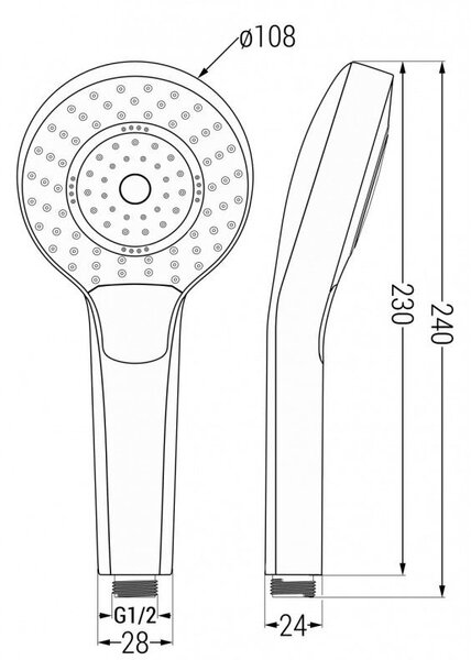 Mexen R-05 3-функционална душ глава, черна - 79505-70