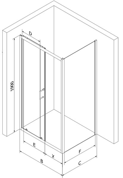 Mexen Apia плъзгаща се душ кабина 90 x 70 см, прозрачна, черна - 840-090-070-70-00