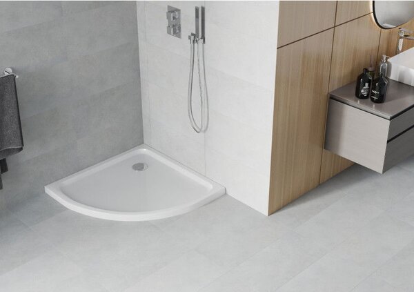 Mexen Flat полукръгъл тънък душ корито 80 x 80 см, бял, хром сифон - 41108080