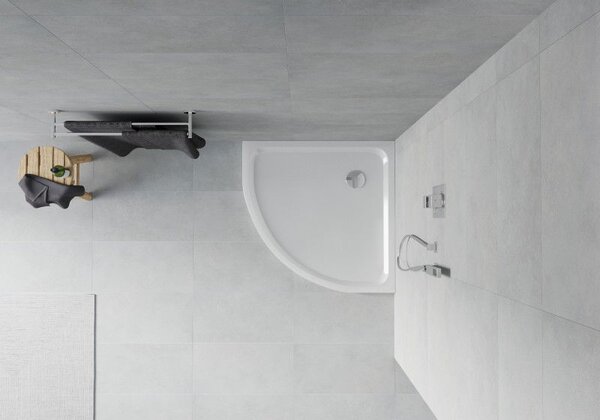 Mexen Flat полукръгъл тънък душ корито 80 x 80 см, бял, хром сифон - 41108080