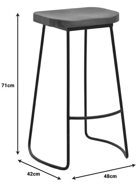 Градински бар стол Lamul дърво от бряст орех-черен орех и метал 48x42x71 cm