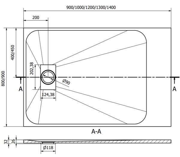 Mexen Hugo правоъгълен душ кабина SMC 100 x 80 см, черен камък - 42758010
