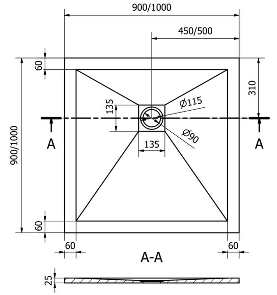 Mexen Stone+ квадратен душ-композит 90 x 90 см, сив-бетон - 44619090