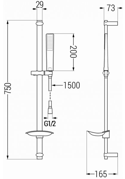Mexen DB72 плъзгащ се душ комплект, черен - 785724584-70