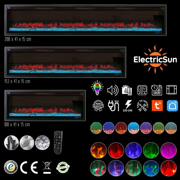 Eлектрическа камина за стена ElectricSun VERSALYS XS, на стена, cвободно стоящ или за вграждане, със звук, 10 цвята, WI-FI връзка с приложение, L100xH