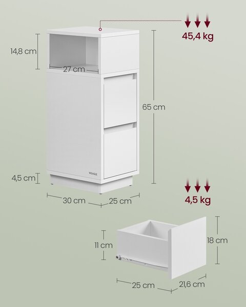 Бяло нощно шкафче Vasagle Vasagle 25x30x65 cm