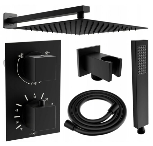 Mexen Cube DR02 вграден душ комплект с дъждовен душ 30 см, черен - 77502DR0230-70