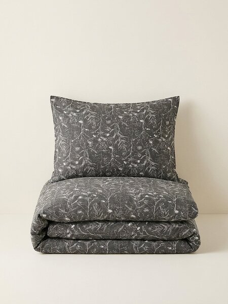 Sinsay - Памучен спален комплект с растителен мотив - антрацит