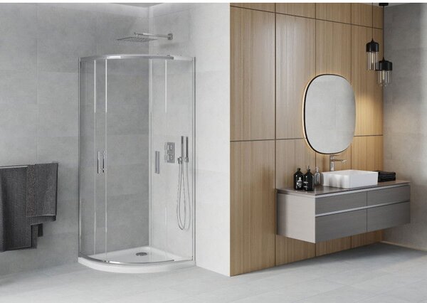 Mexen Rio душ кабина полукръгла 90 x 90 см, прозрачна, хром + корито Flat, бял