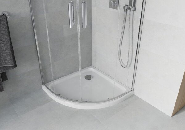 Mexen Rio душ кабина полукръгла 90 x 90 см, прозрачна, хром + корито Flat, бял