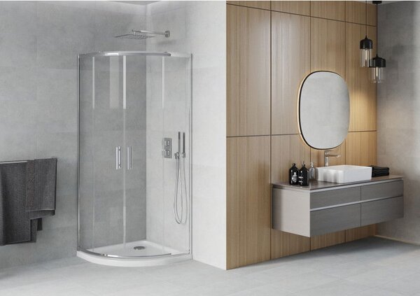 Mexen Rio душ кабина полукръгла 90 x 90 см, прозрачна, хром + корито Flat, бял