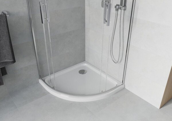 Mexen Rio душ кабина полукръгла 90 x 90 см, прозрачна, хром + корито Flat, бял