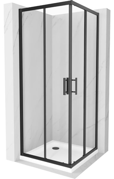 Mexen Rio квадратна душ кабина 80 x 80 см, прозрачна, черна + Flat поддушово корито, бяло - 860-080-080-70-00-4010B