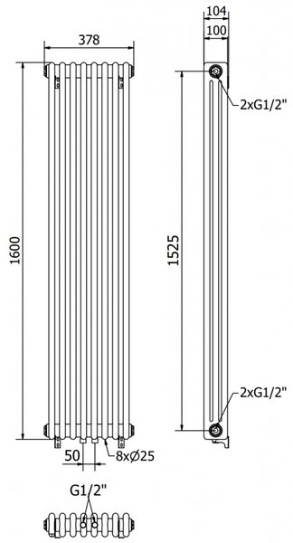 Mexen Denver декоративен радиатор 1600 x 378 мм, 1487 W, черен - W215-1600-378-00-70