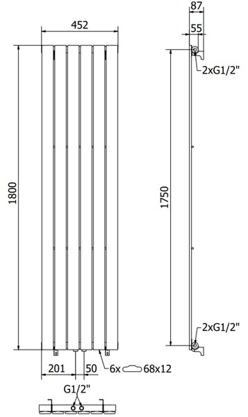 Mexen Boston декоративен радиатор 1800 x 452 mm, 888 W, бял - W213-1800-452-00-20