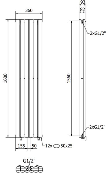 Mexen Dallas декоративен радиатор 1600 x 360 мм, 1039 W, черен - W214-1600-360-00-70