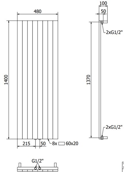Mexen Topeka декоративен радиатор 1400 x 480 mm, 950 W, черен - W210-1400-480-00-70