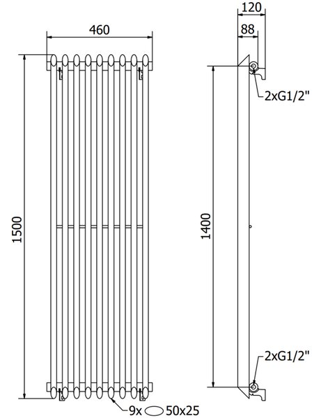 Mexen Atlanta декоративен радиатор 1500 x 460 мм, 894 W, бял - W211-1500-460-00-20