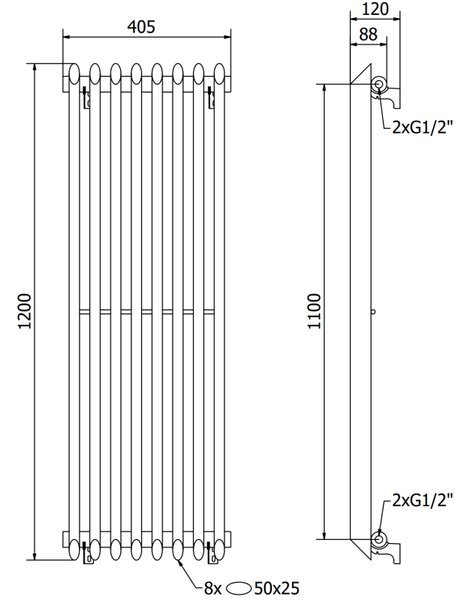 Mexen Atlanta декоративен радиатор 1200 x 405 мм, 646 W, черен - W211-1200-405-00-70