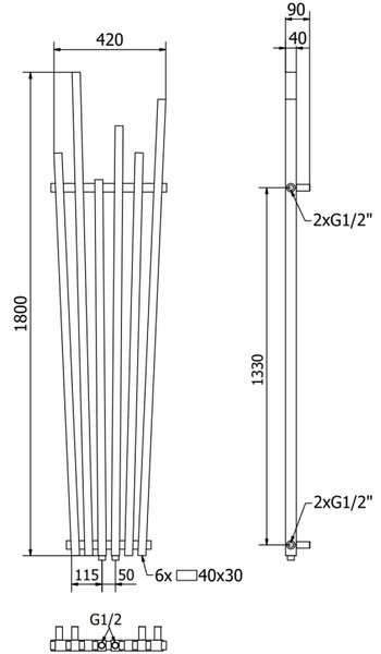 Mexen Omaha декоративен радиатор 1800 x 420 мм, 655 W, черен - W208-1800-420-00-70
