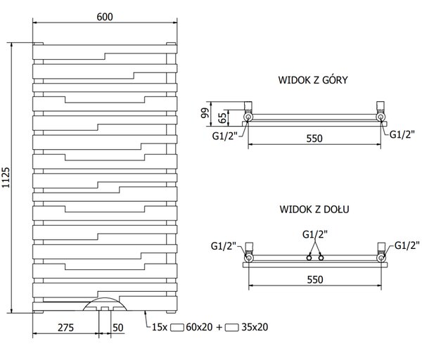 Mexen Provo декоративен радиатор 1125 x 600 mm, 799 W, черен - W209-1125-600-00-70