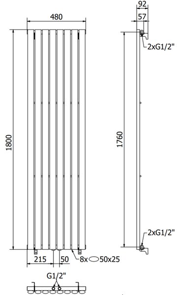 Mexen Oregon декоративен радиатор 1800 x 480 мм, 805 W, черен - W202-1800-490-00-70