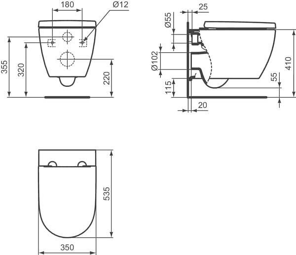 I.Life O WC комплект за вграждане: конзолна тоалетна чиния без ръб HydroTwist/седалка/структура/бутон