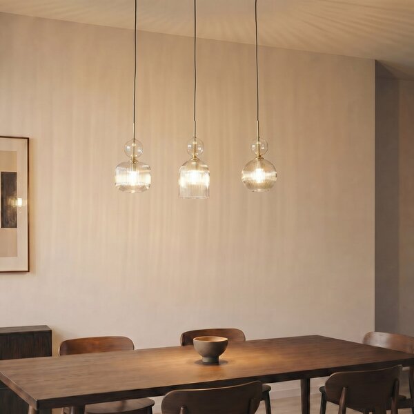 TK Lighting Висяща лампа „София“, с 3 лампи, 65 см, коняк/черно, E14, Затъмняване, Сив, Дневна/трапезария, Стъкло