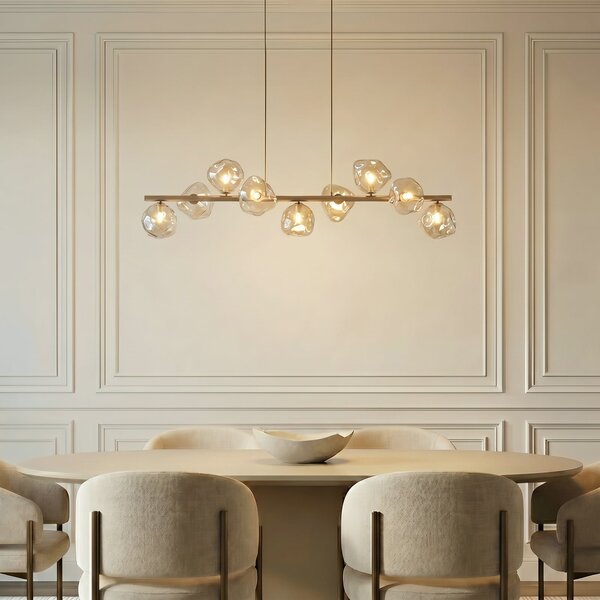 TK Lighting Висяща лампа „Лава“, бежова, с 9 лампи, стъкло, дължина 116 см, G9, Затъмняване, Бежов, Дневна/трапезария, Стъкло