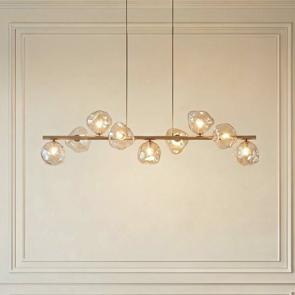 TK Lighting Висяща лампа „Лава“, бежова, с 9 лампи, стъкло, дължина 116 см, G9, Затъмняване, Бежов, Дневна/трапезария, Стъкло