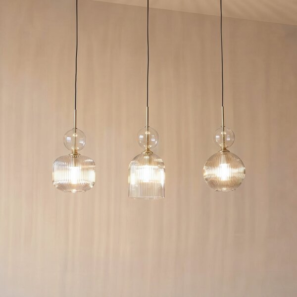 TK Lighting Висяща лампа „София“, с 3 лампи, 65 см, коняк/черно, E14, Затъмняване, Сив, Дневна/трапезария, Стъкло