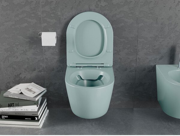 Mexen Lena WC чиния Rimless с тънка тоалетна седалка, забавено падане, дуропласт, светло зелен мат - 30224048