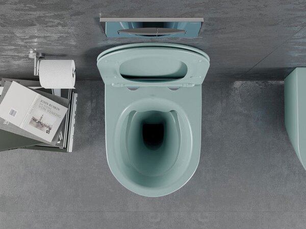 Mexen Lena WC чиния Rimless с тънка тоалетна седалка, забавено падане, дуропласт, светло зелен мат - 30224048