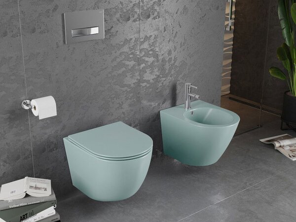 Mexen Lena WC чиния Rimless с тънка тоалетна седалка, забавено падане, дуропласт, светло зелен мат - 30224048