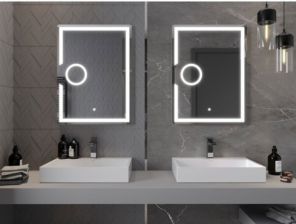 Mexen Onyx осветено огледало за баня с козметично огледалце 60 x 80 см, LED 6000K