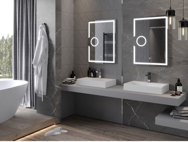 Mexen Onyx осветено огледало за баня с козметично огледалце 60 x 80 см, LED 6000K