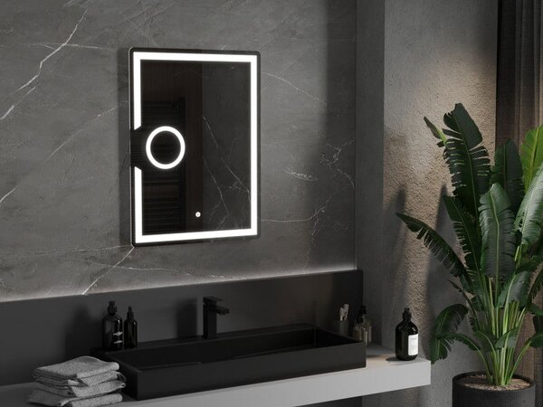 Mexen Onyx осветено огледало за баня с козметично огледалце 60 x 80 см, LED 6000K