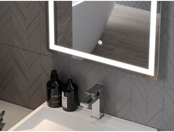 Mexen Onyx осветено огледало за баня с козметично огледалце 60 x 80 см, LED 6000K