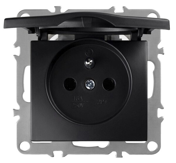 Единичен контакт със заземяване и капаче OSTE JNH005-G Black